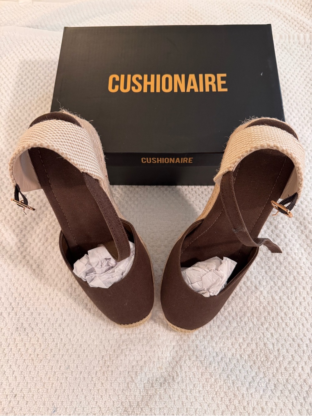 Cushionaire Brown Canvas Espadrille Wedge Sandals